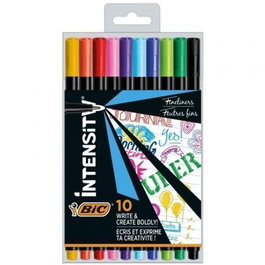 Bic Intensity Bolígrafos de fieltro punta fina 0.8 mm - Colores surtidos, pack de 10